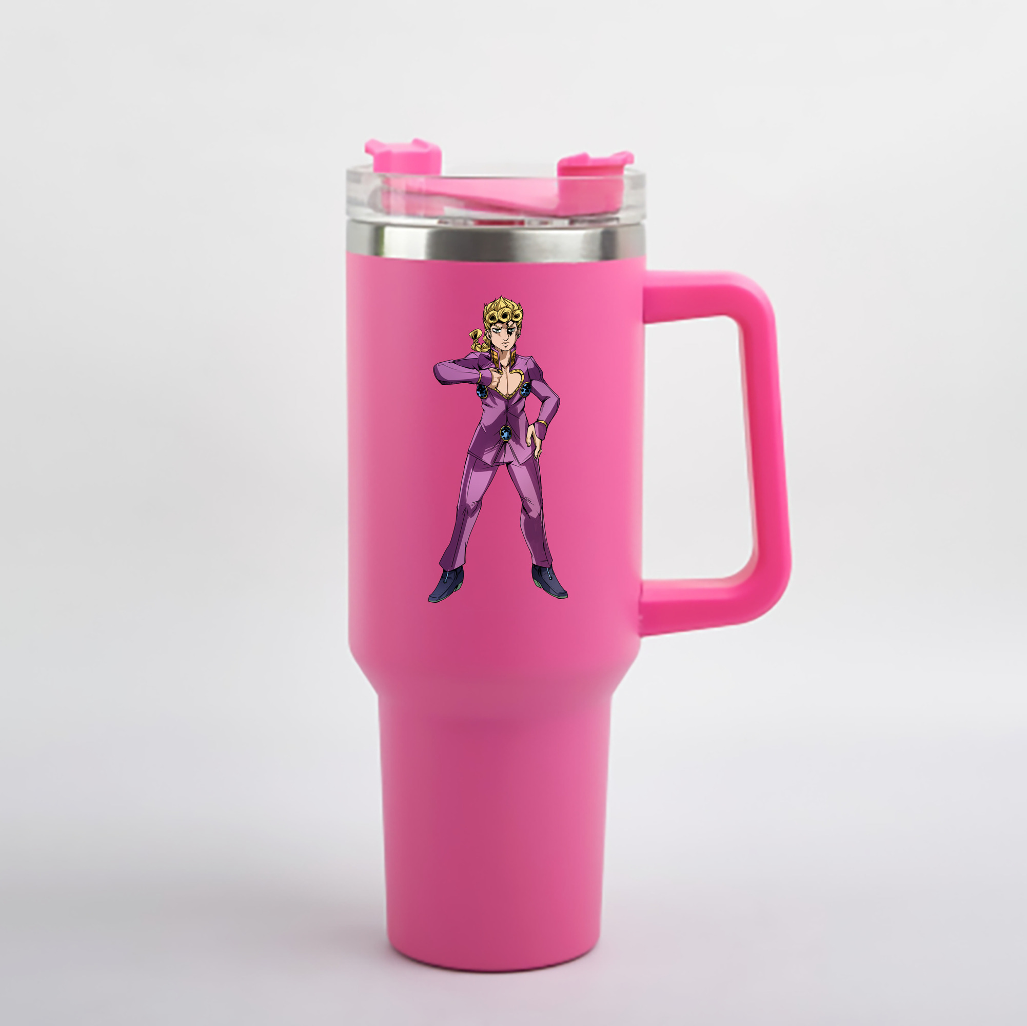 （画像用） ジョジョの奇妙な冒険 ジョルノ?ジョバァーナ JoJo's Bizarre Adventure Giorno Giovanna 1200mL車用タンブラー - クリスタルステッカー（プラスチックストロー付き）